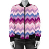 Zig Zag Pattern Print Women Casual Bomber Jacket-grizzshop