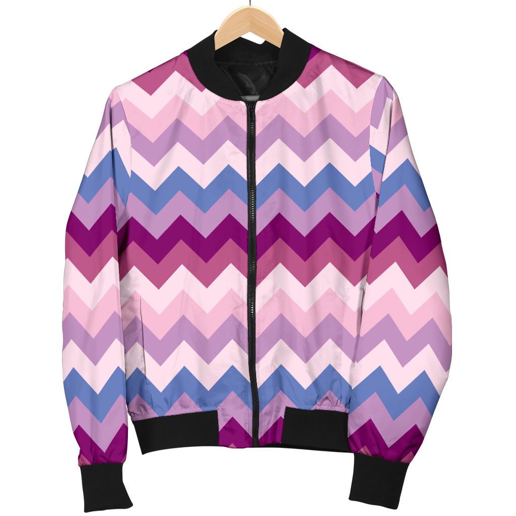 Zig Zag Pattern Print Women Casual Bomber Jacket-grizzshop