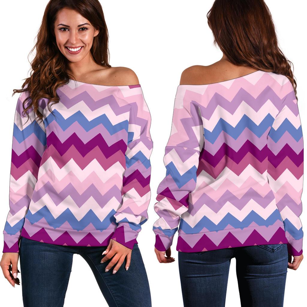 Zig Zag Pattern Print Women Off Shoulder Sweatshirt-grizzshop