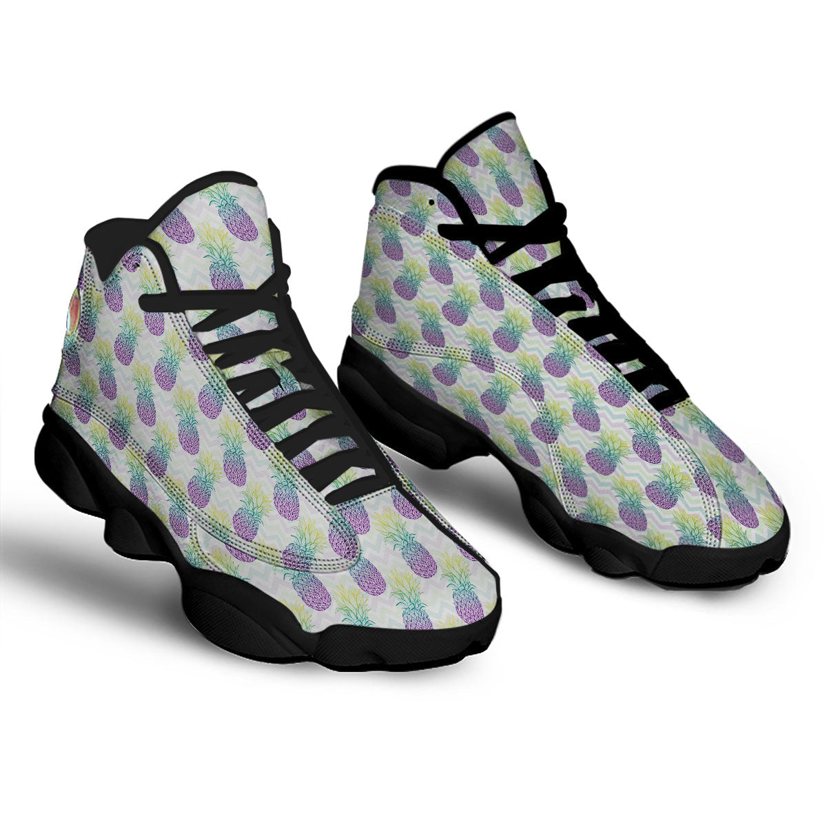 Zig Zag Pineapple Bright Print Pattern Black Basketball Shoes-grizzshop