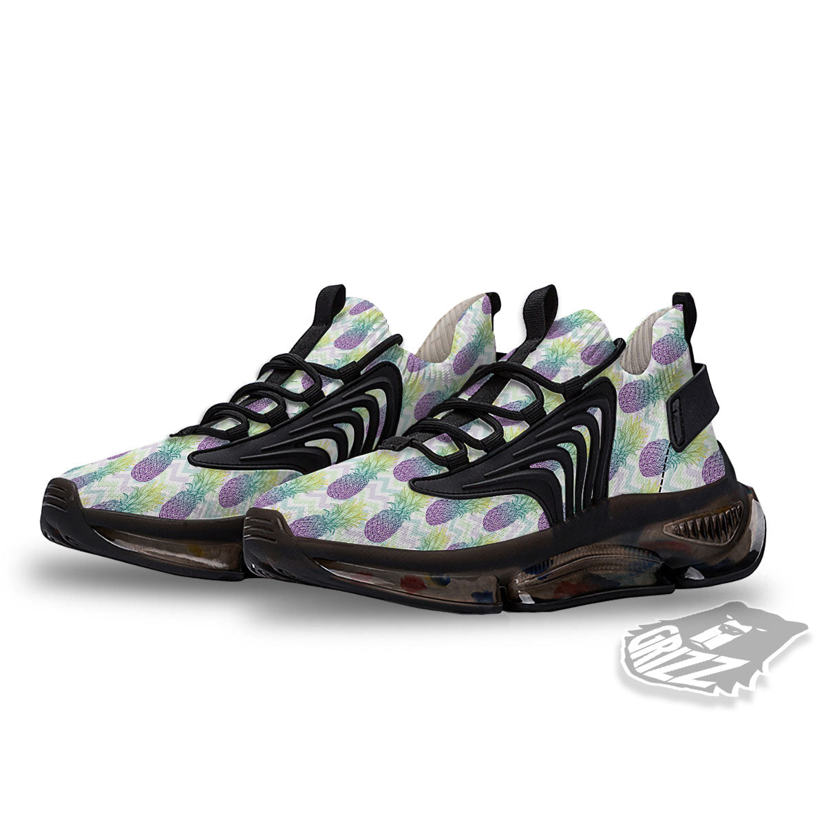 Zig Zag Pineapple Bright Print Pattern Black Gym Shoes-grizzshop