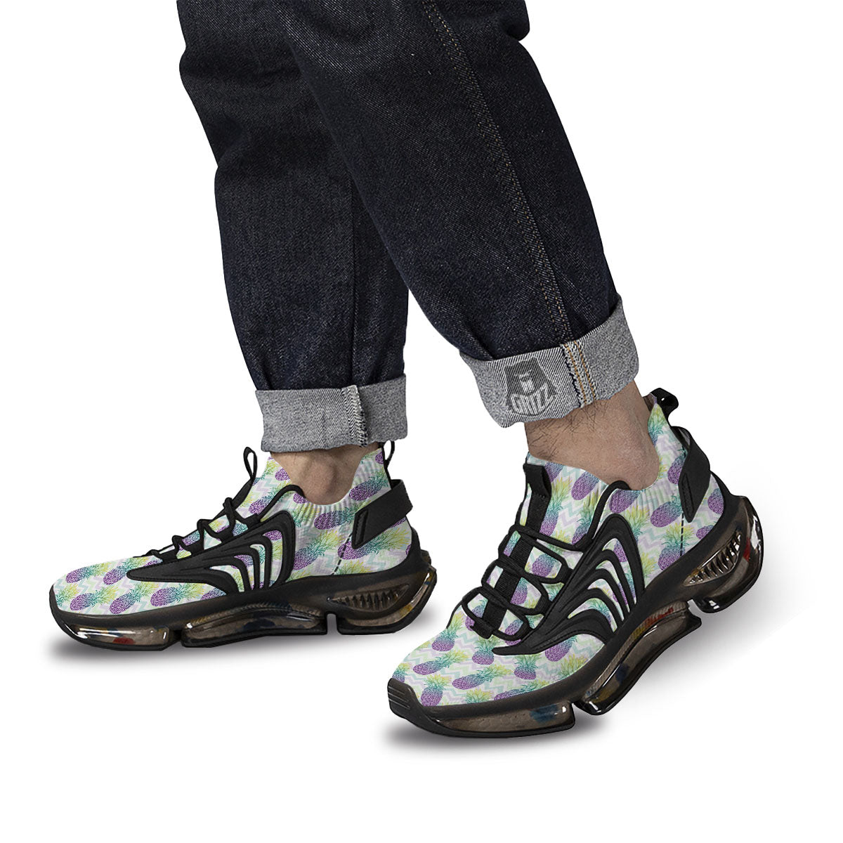 Zig Zag Pineapple Bright Print Pattern Black Gym Shoes-grizzshop