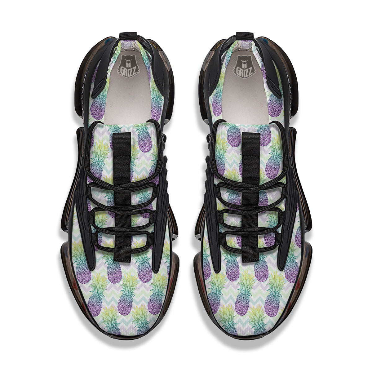 Zig Zag Pineapple Bright Print Pattern Black Gym Shoes-grizzshop