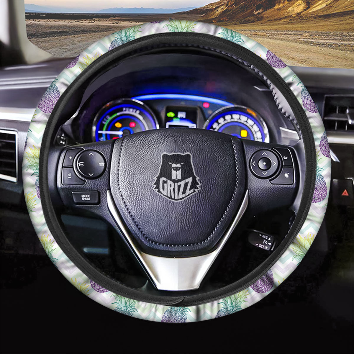 Zig Zag Pineapple Bright Print Pattern Car Steering Wheel Cover-grizzshop