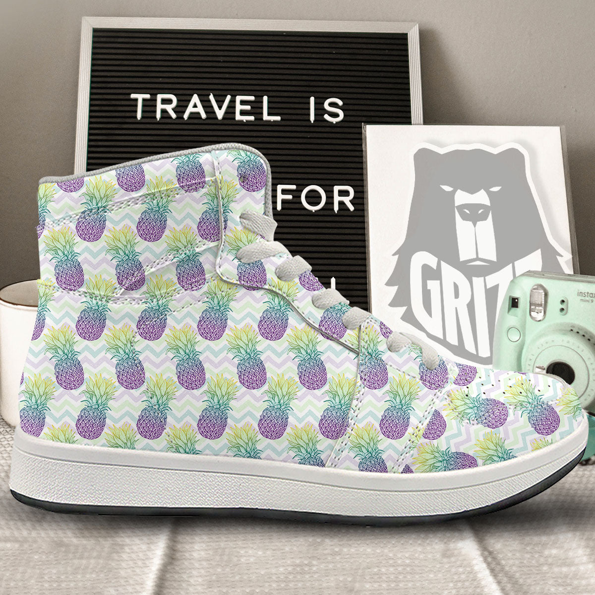 Zig Zag Pineapple Bright Print Pattern High Top Sneakers-grizzshop