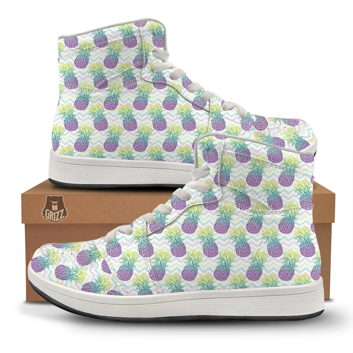 Zig Zag Pineapple Bright Print Pattern High Top Sneakers-grizzshop