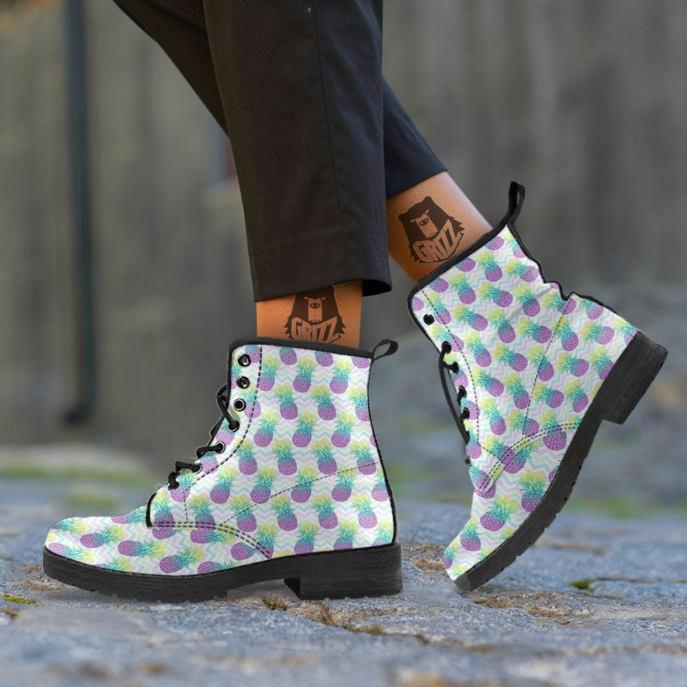 Zig Zag Pineapple Bright Print Pattern Leather Boots-grizzshop