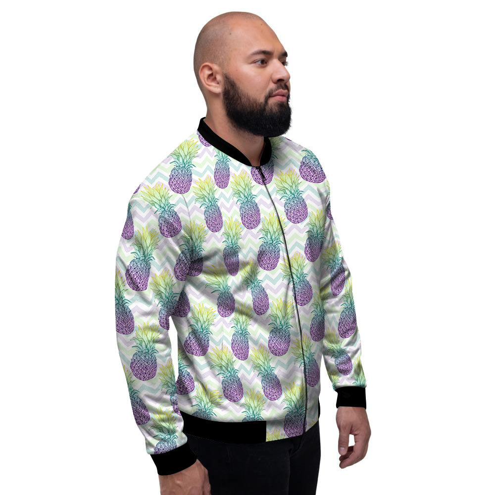 Zig Zag Pineapple Bright Print Pattern Men's Bomber Jacket-grizzshop