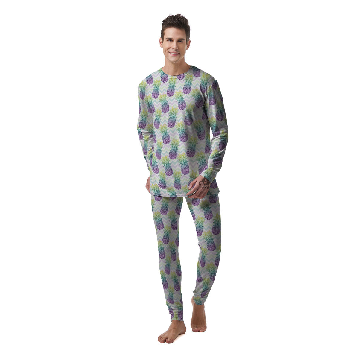 Zig Zag Pineapple Bright Print Pattern Men's Pajamas-grizzshop