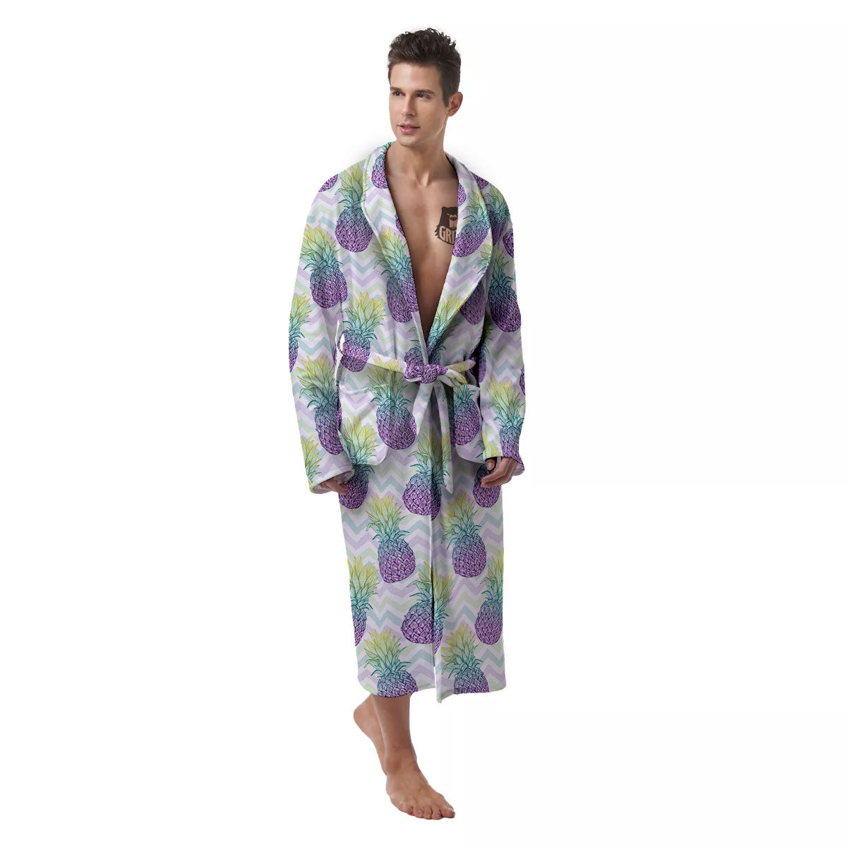 Zig Zag Pineapple Bright Print Pattern Men's Robe-grizzshop