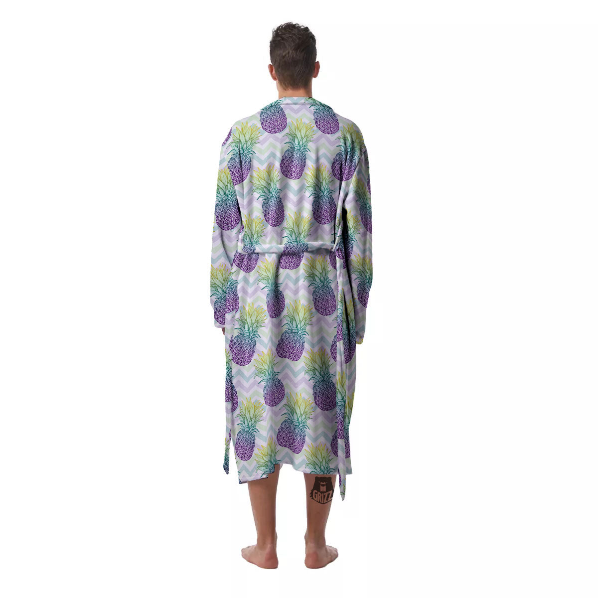 Zig Zag Pineapple Bright Print Pattern Men's Robe-grizzshop