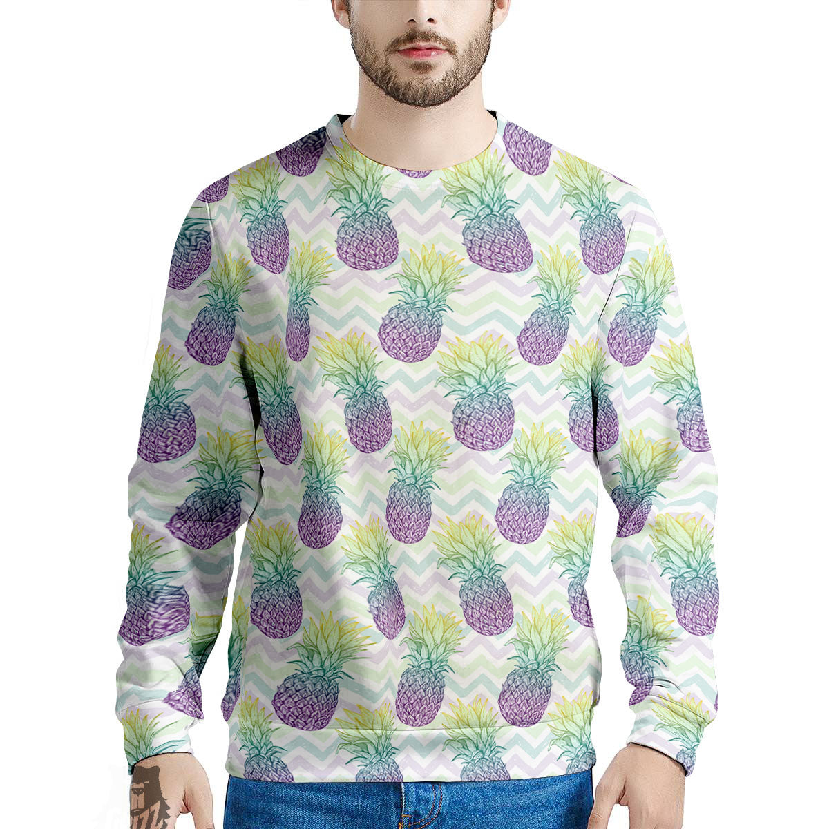 Zig Zag Pineapple Bright Print Pattern Men's Sweatshirt-grizzshop