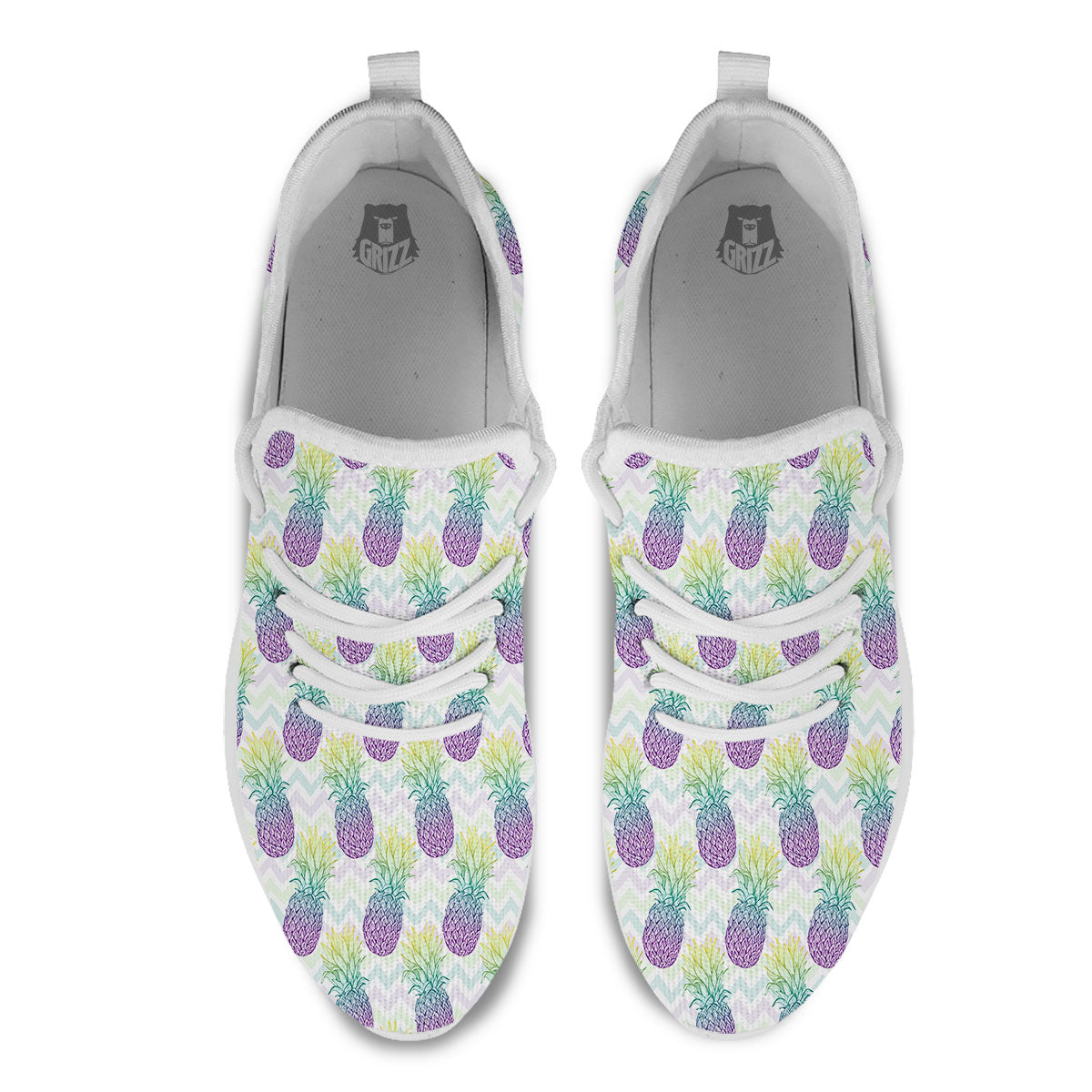 Zig Zag Pineapple Bright Print Pattern White Athletic Shoes-grizzshop