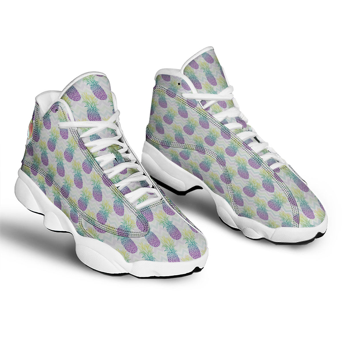 Zig Zag Pineapple Bright Print Pattern White Basketball Shoes-grizzshop