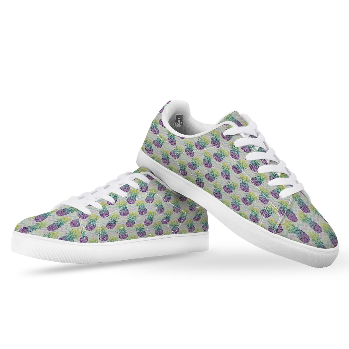 Zig Zag Pineapple Bright Print Pattern White Low Top Sneakers-grizzshop
