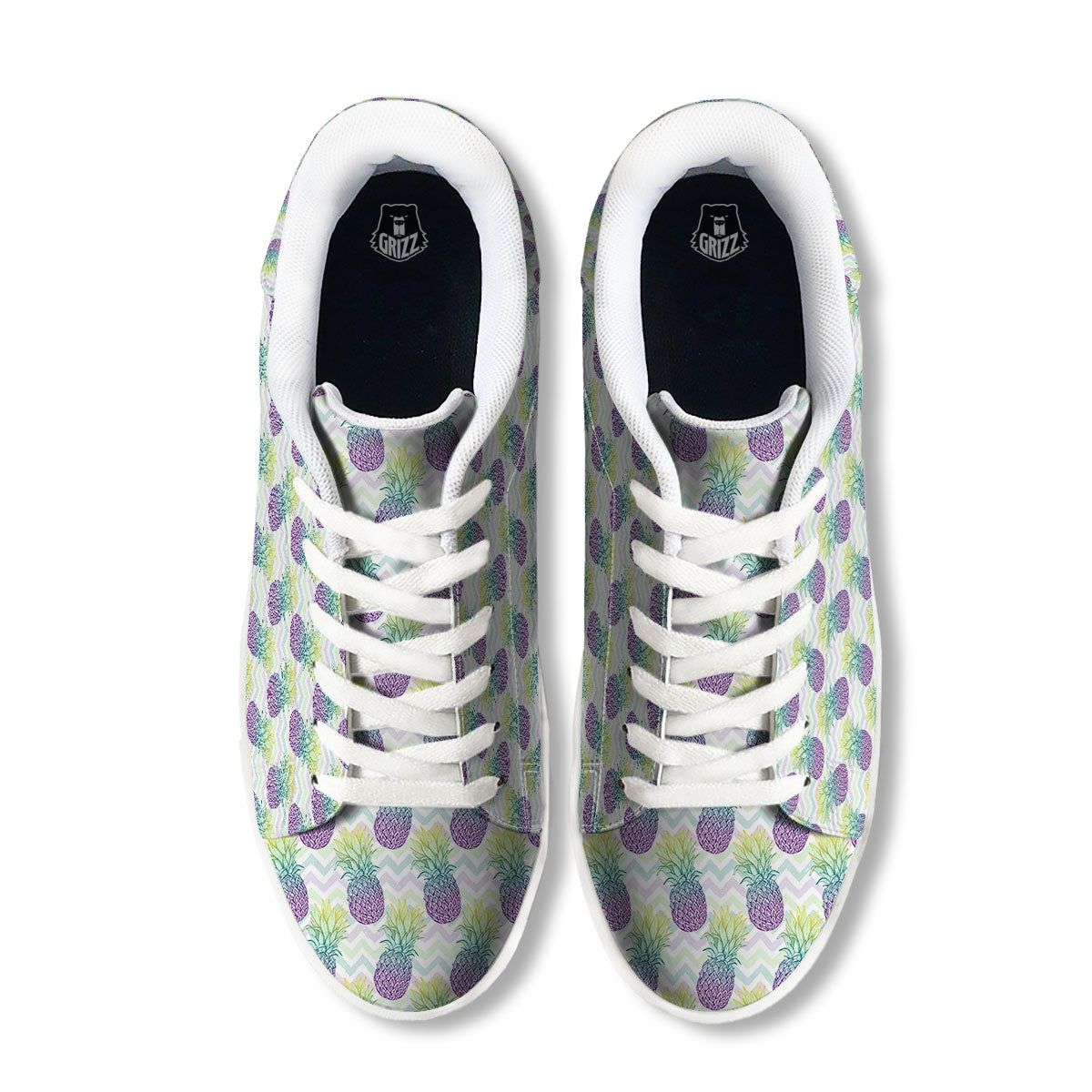 Zig Zag Pineapple Bright Print Pattern White Low Top Sneakers-grizzshop