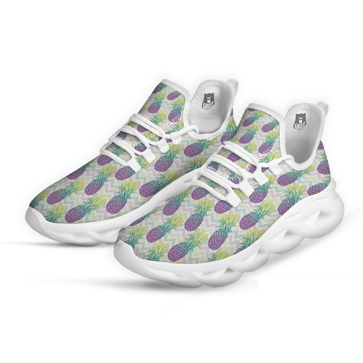 Zig Zag Pineapple Bright Print Pattern White Running Shoes-grizzshop