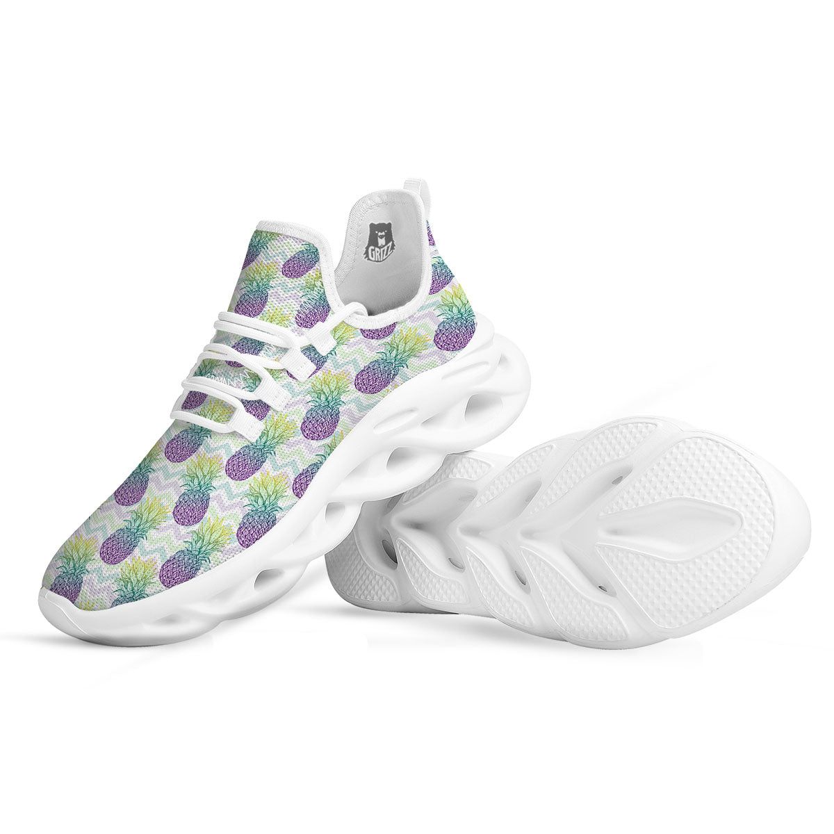 Zig Zag Pineapple Bright Print Pattern White Running Shoes-grizzshop