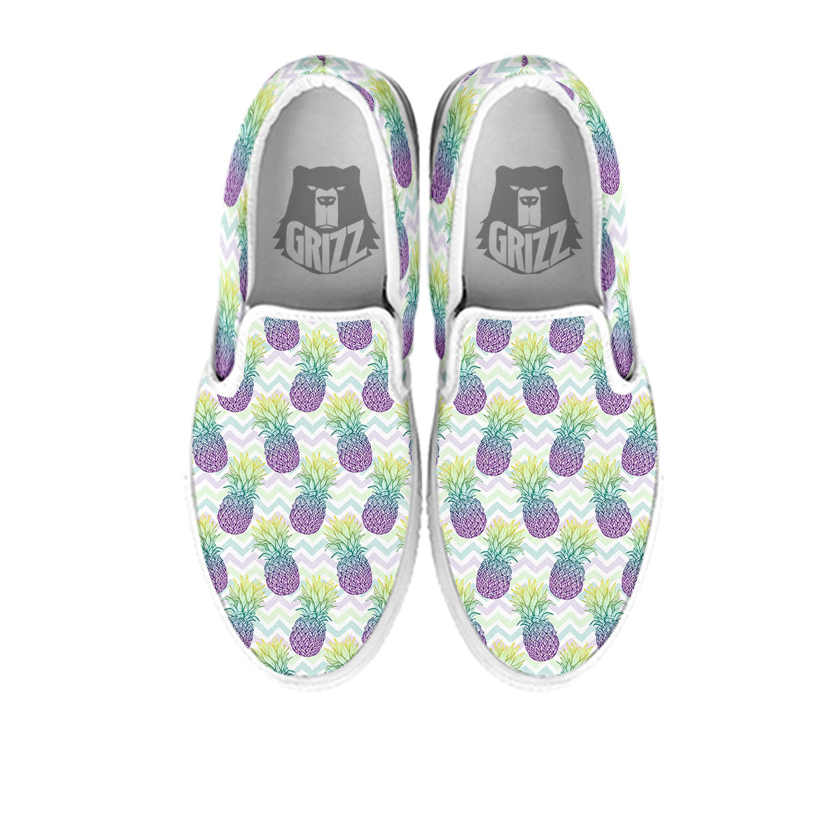 Zig Zag Pineapple Bright Print Pattern White Slip On Shoes-grizzshop