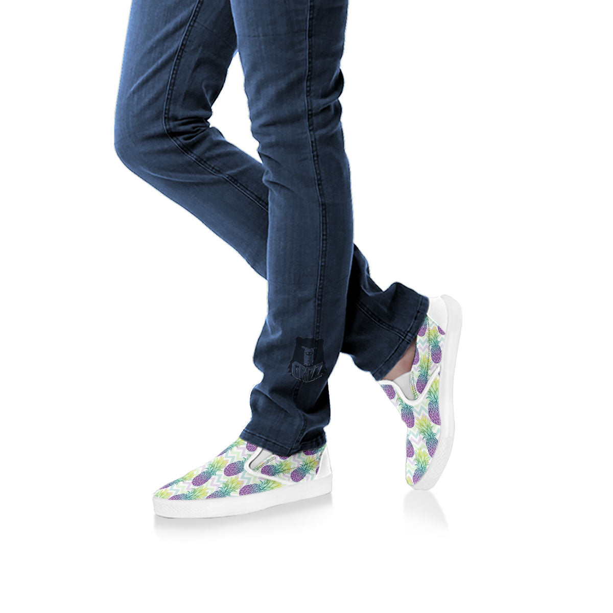 Zig Zag Pineapple Bright Print Pattern White Slip On Shoes-grizzshop