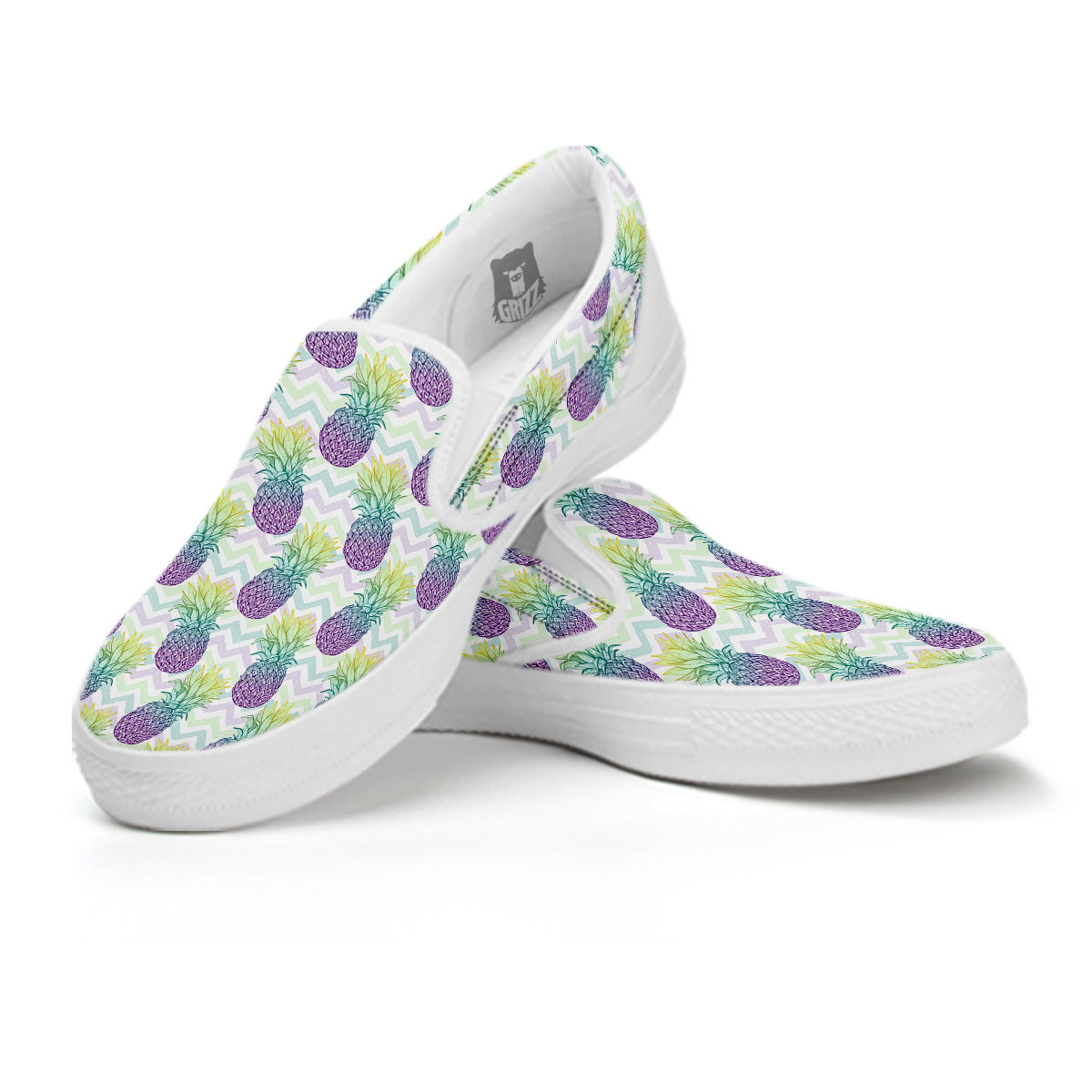 Zig Zag Pineapple Bright Print Pattern White Slip On Shoes-grizzshop