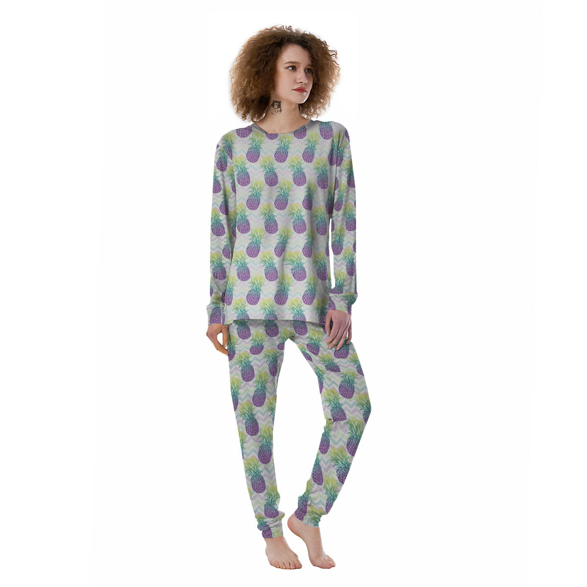 Zig Zag Pineapple Bright Print Pattern Women's Pajamas-grizzshop