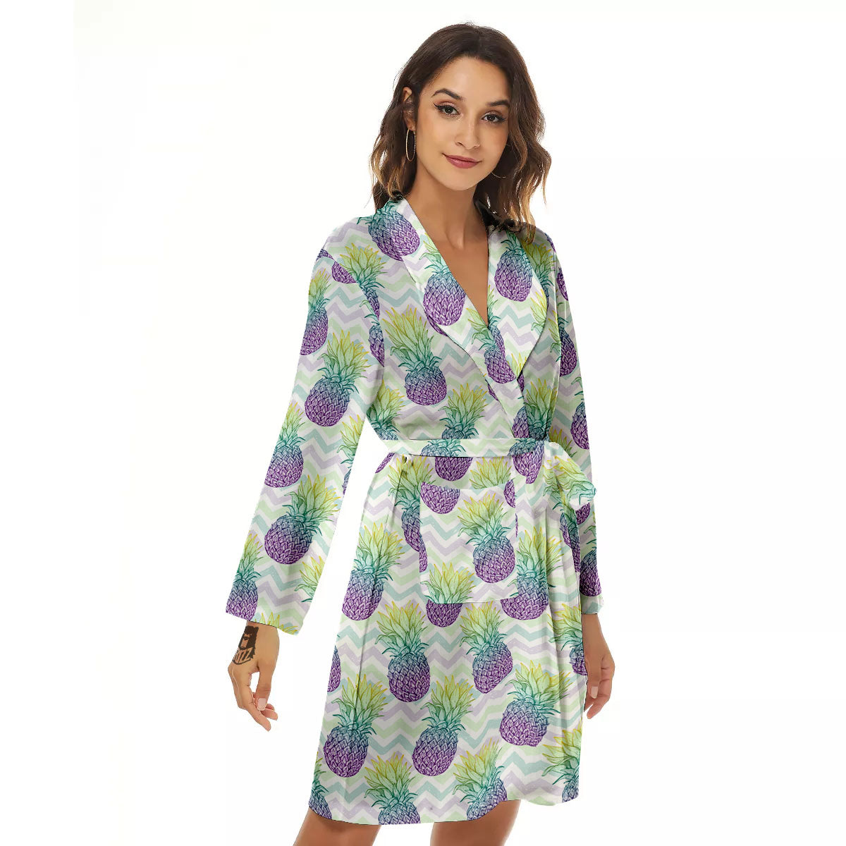 Zig Zag Pineapple Bright Print Pattern Women's Robe-grizzshop