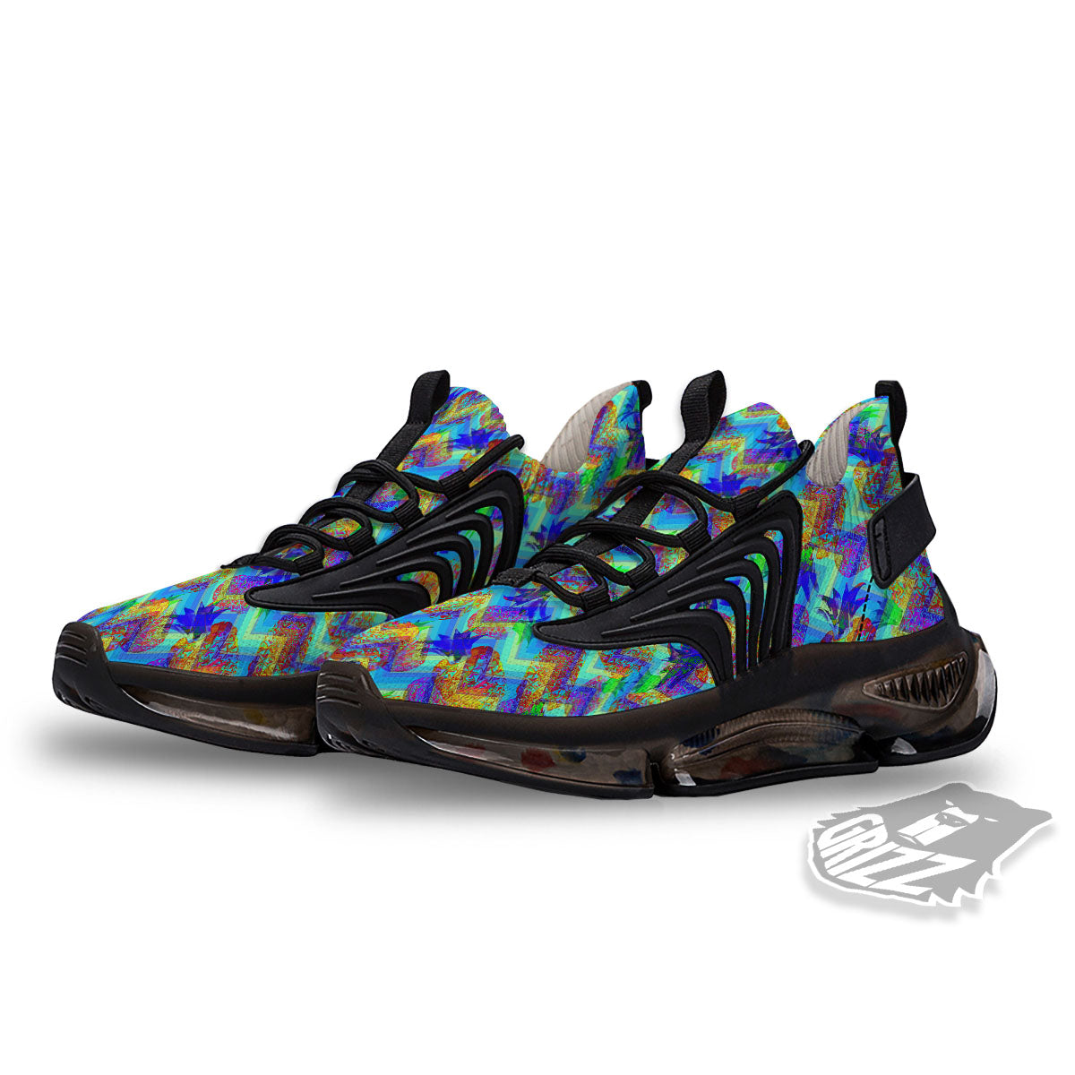 Zig Zag Pineapple Neon EDM Print Pattern Black Gym Shoes-grizzshop