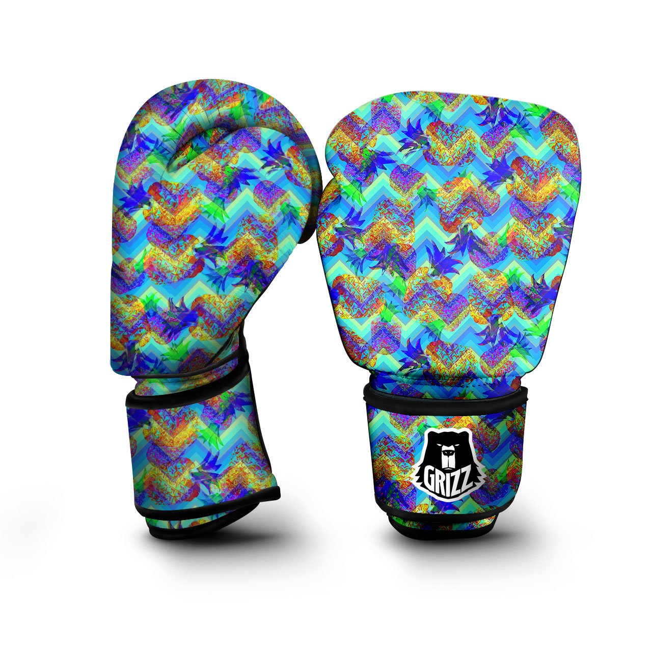 Zig Zag Pineapple Neon EDM Print Pattern Boxing Gloves-grizzshop