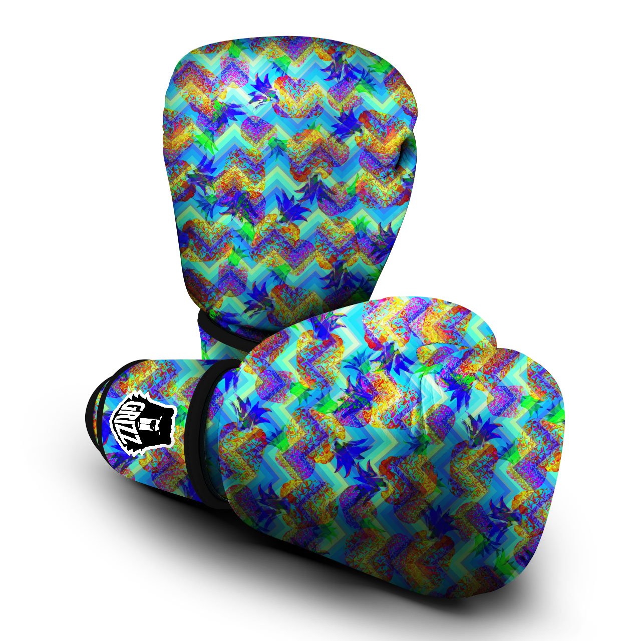 Zig Zag Pineapple Neon EDM Print Pattern Boxing Gloves-grizzshop