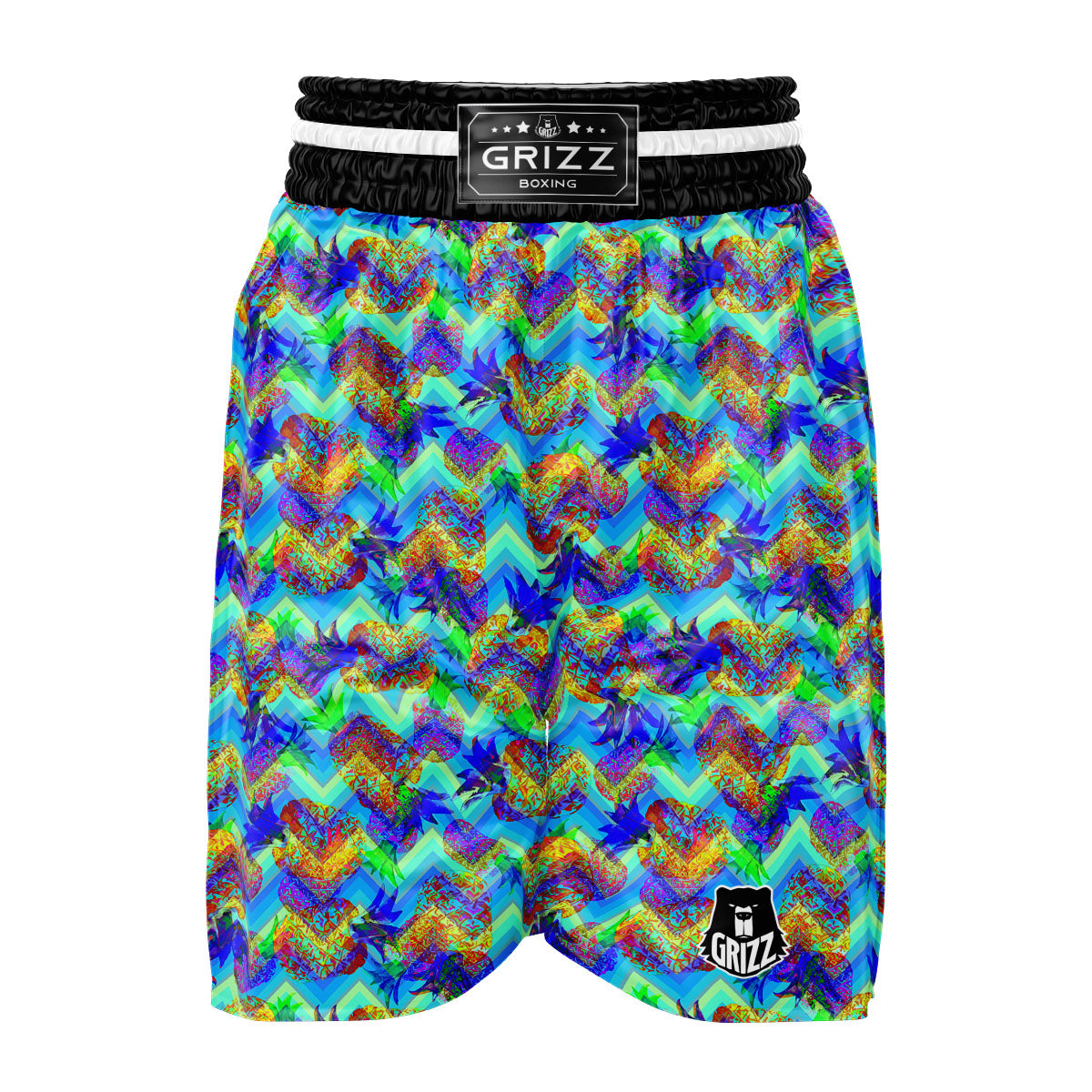 Zig Zag Pineapple Neon EDM Print Pattern Boxing Shorts-grizzshop