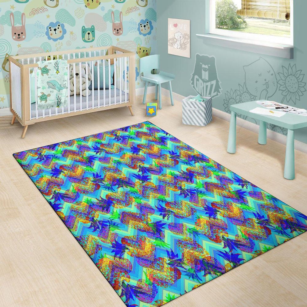 Zig Zag Pineapple Neon EDM Print Pattern Floor Mat-grizzshop