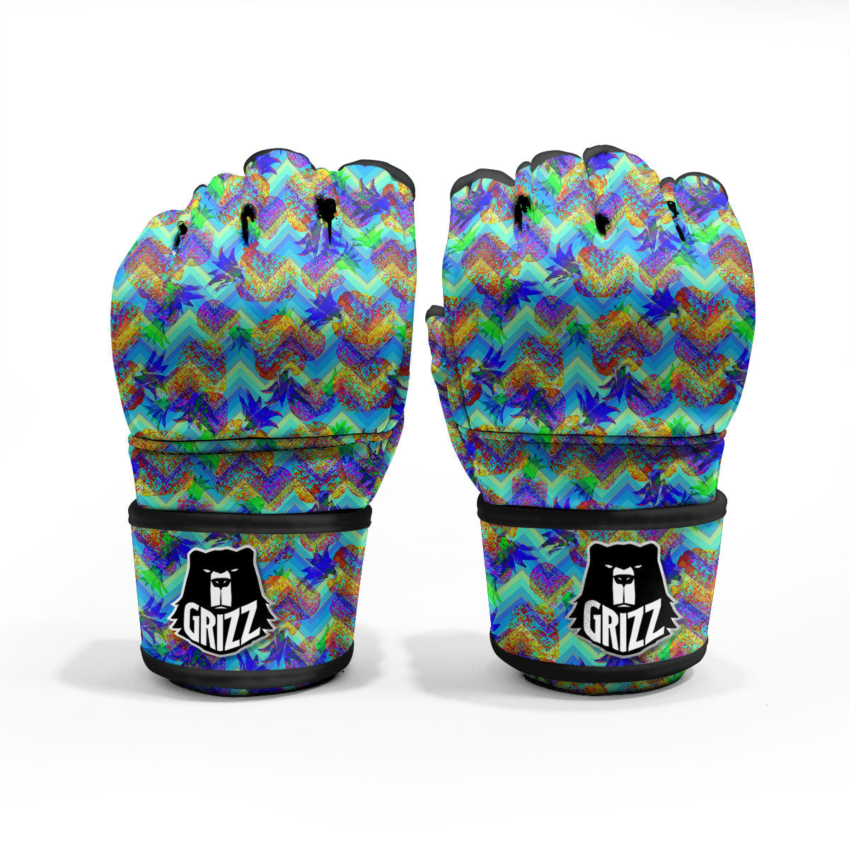 Zig Zag Pineapple Neon EDM Print Pattern MMA Gloves-grizzshop