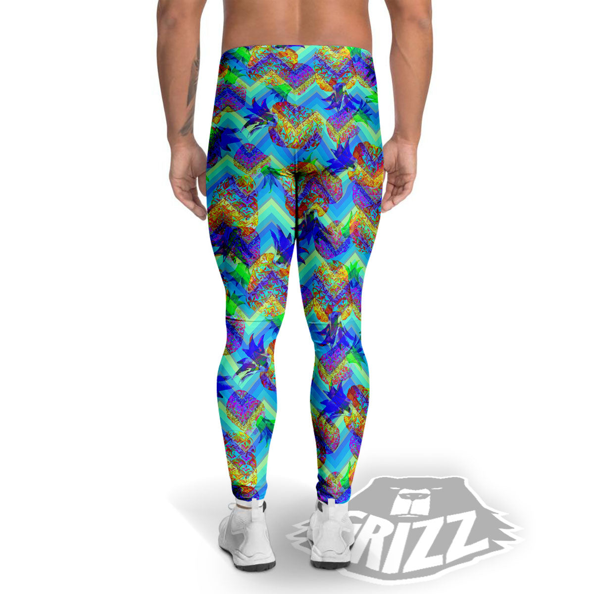 Zig Zag Pineapple Neon EDM Print Pattern Men's Leggings-grizzshop