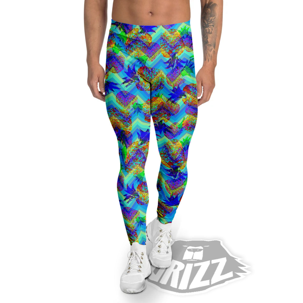 Zig Zag Pineapple Neon EDM Print Pattern Men's Leggings-grizzshop