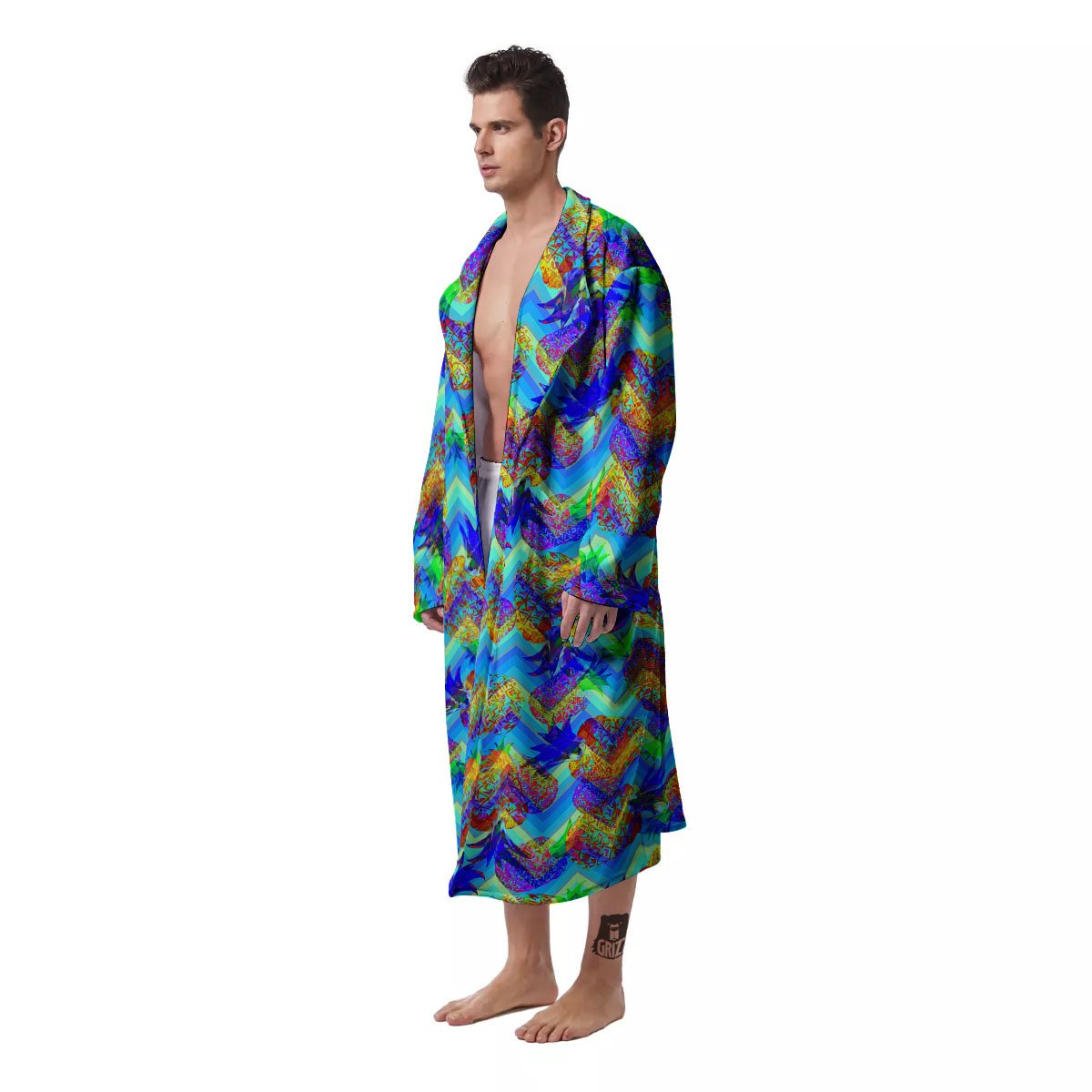 Zig Zag Pineapple Neon EDM Print Pattern Men's Robe-grizzshop