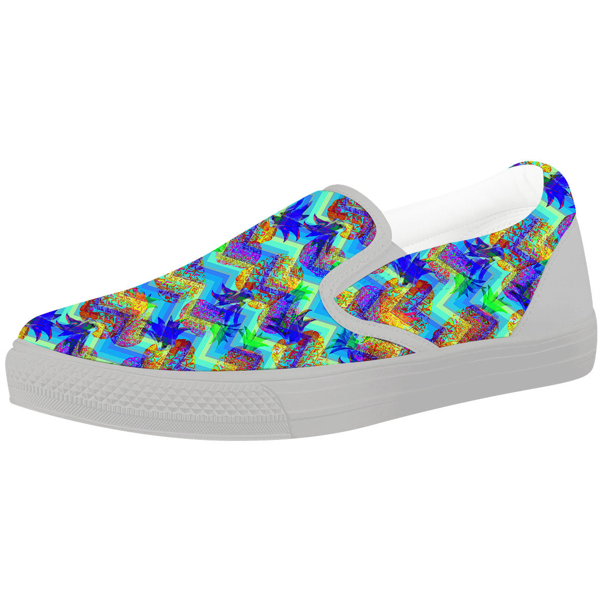 Zig Zag Pineapple Neon EDM Print Pattern White Slip On Shoes-grizzshop