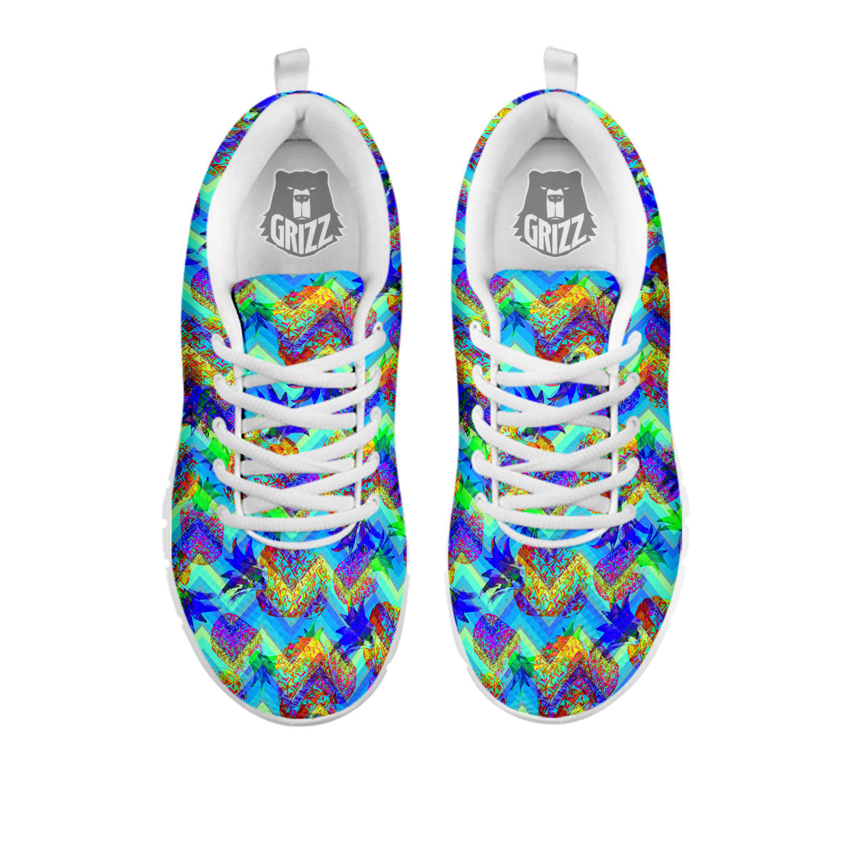 Zig Zag Pineapple Neon EDM Print Pattern White Sneaker-grizzshop