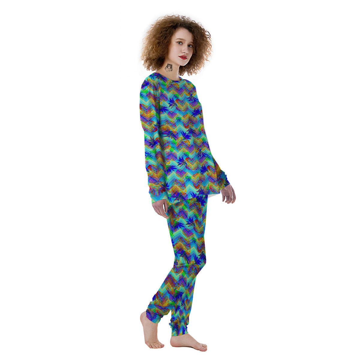 Zig Zag Pineapple Neon EDM Print Pattern Women's Pajamas-grizzshop