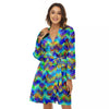 Zig Zag Pineapple Neon EDM Print Pattern Women's Robe-grizzshop