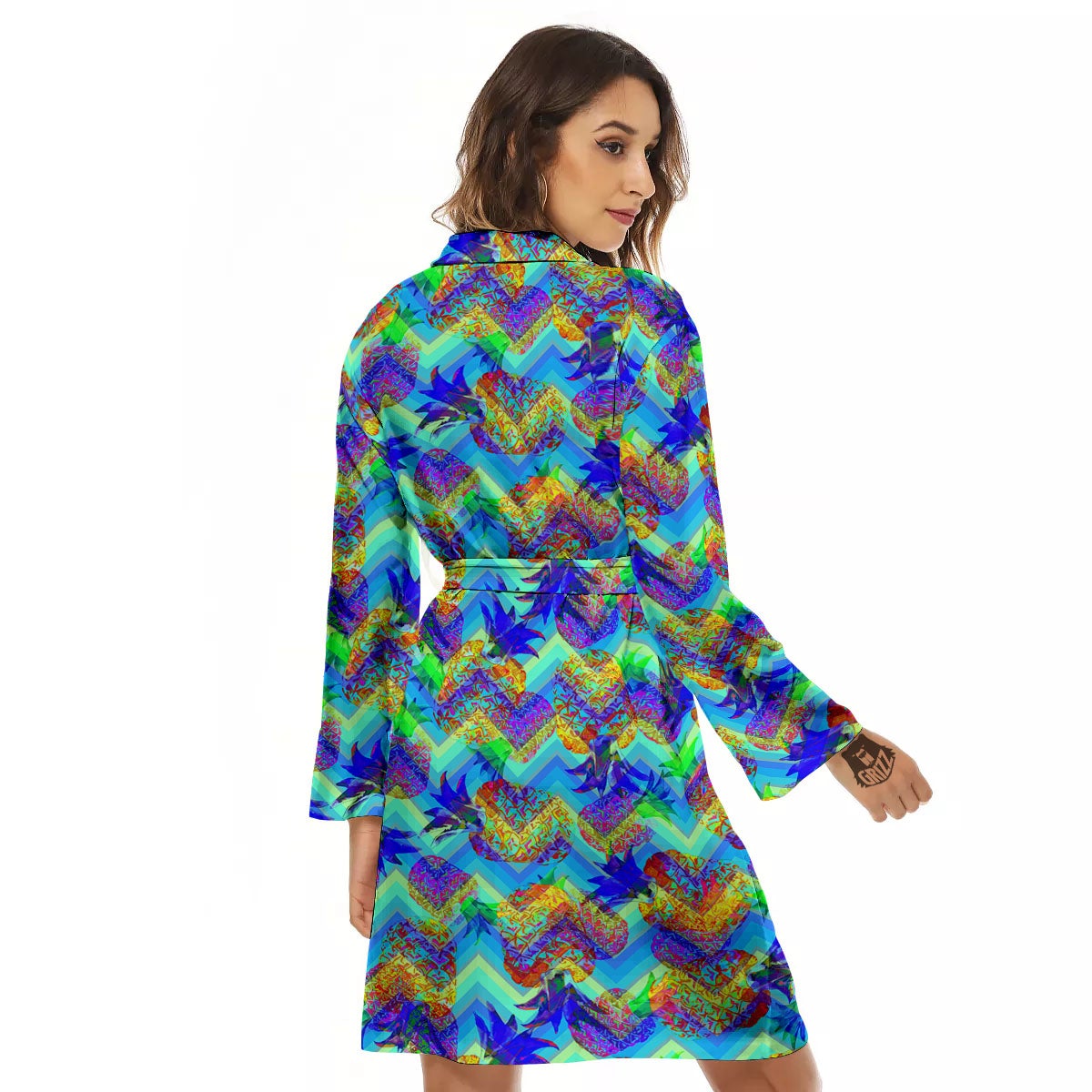 Zig Zag Pineapple Neon EDM Print Pattern Women's Robe-grizzshop