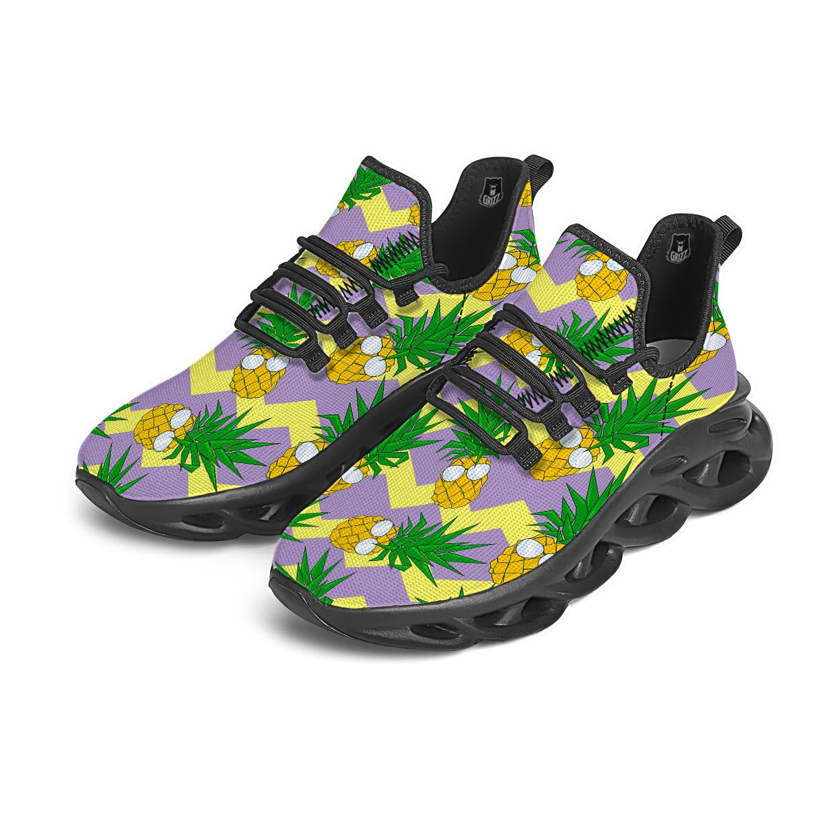 Zig Zag Pineapple Print Black Running Shoes-grizzshop