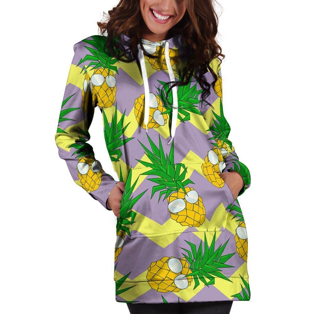Zig Zag Pineapple Print Hoodie Dress-grizzshop