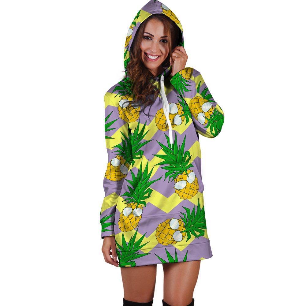 Zig Zag Pineapple Print Hoodie Dress-grizzshop