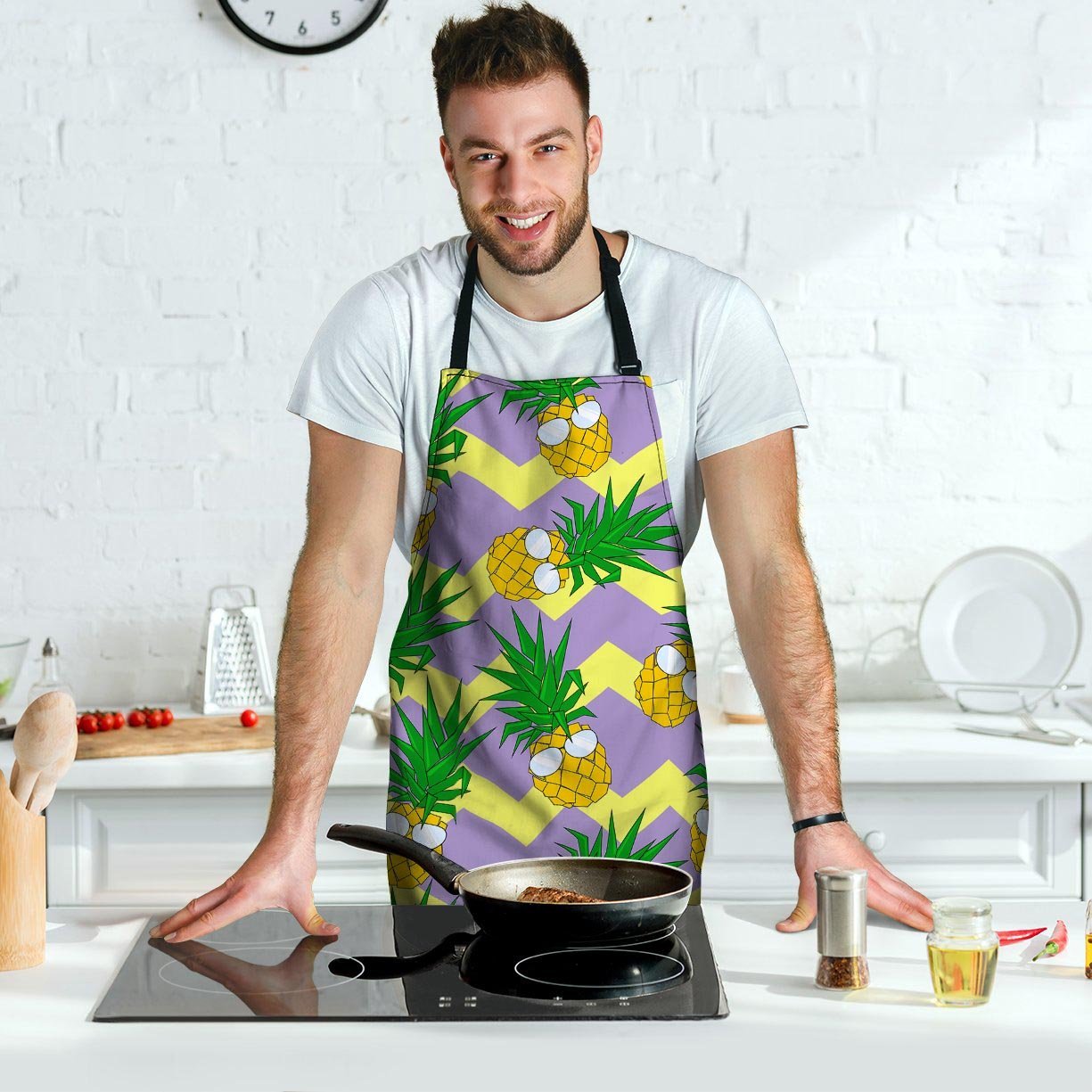 Zig Zag Pineapple Print Men's Apron-grizzshop