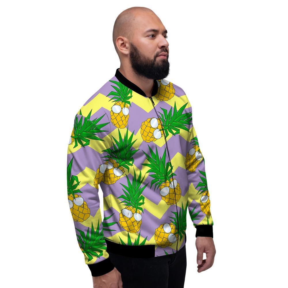 Zig Zag Pineapple Print Men's Bomber Jacket-grizzshop