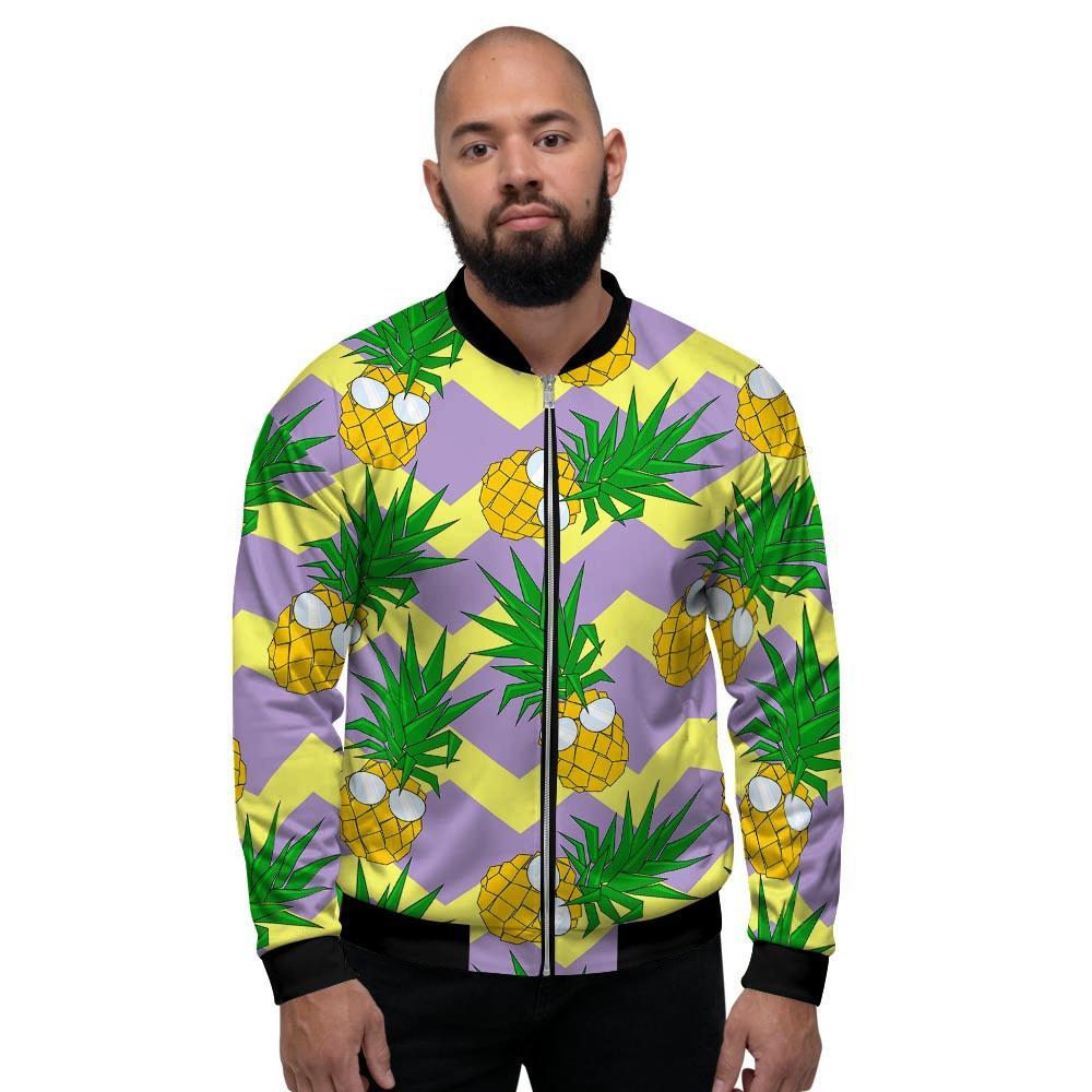 Zig Zag Pineapple Print Men's Bomber Jacket-grizzshop