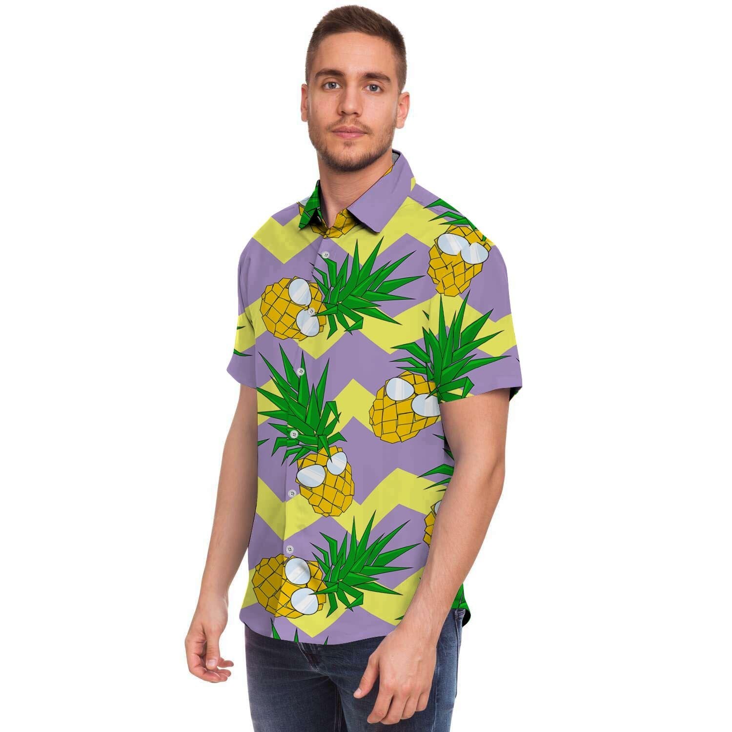 Zig Zag Pineapple Print Men's Short Sleeve Shirt-grizzshop
