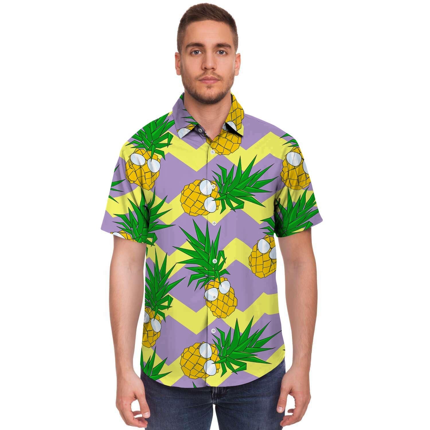 Zig Zag Pineapple Print Men's Short Sleeve Shirt-grizzshop