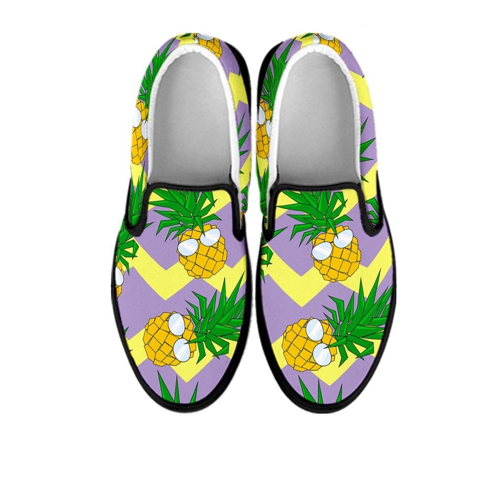 Zig Zag Pineapple Print Men's Slip On Sneakers-grizzshop